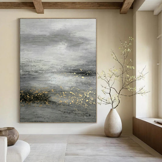Grey - Gold Ocean Abstract Art for Living Room & Bedroom DLZ0534