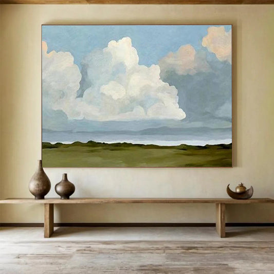 Soothing Blue Sky and Fluffy Clouds Art for a Calm and Peaceful Reading Nook Oasis DLZ2789