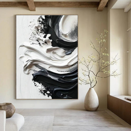 Black - White Flowing Abstract Art for Bedroom & Office DLZ0371