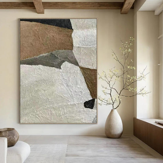Brown - White Collage Abstract Art for Rustic Home & Art Gallery DLZ1147