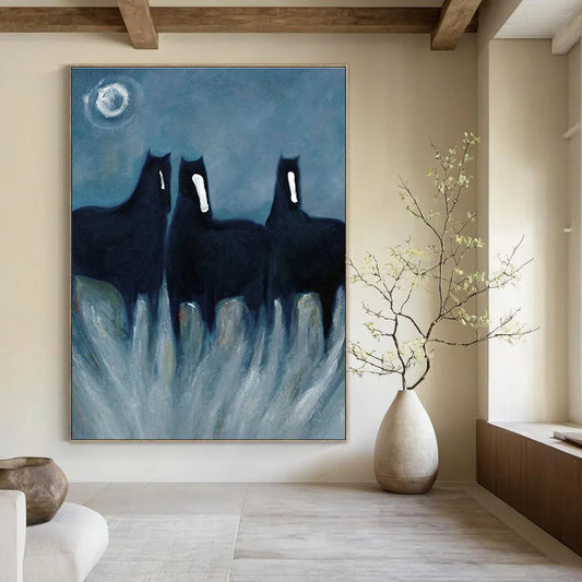 Mysterious Black Horses Art for Gothic - Inspired Library & Art - Forward Bedroom DLZ2144