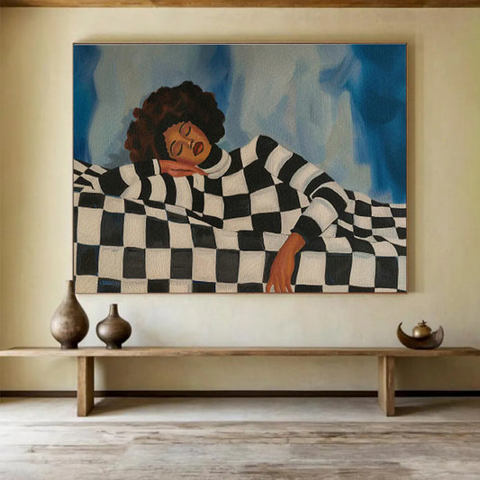 Checkerboard Resting Figure Art for Eclectic Home Study Spaces DLZ2609