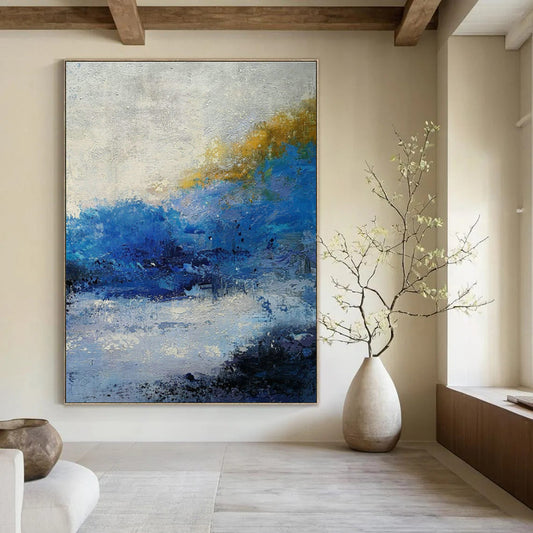 Blue - Gold Gradient Abstract Art for Living Room & Office DLZ0560