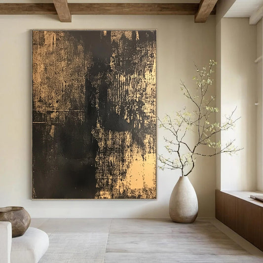 Black and Gold Textured Abstract for Luxury Bedroom & Art Gallery Corridor STSC855