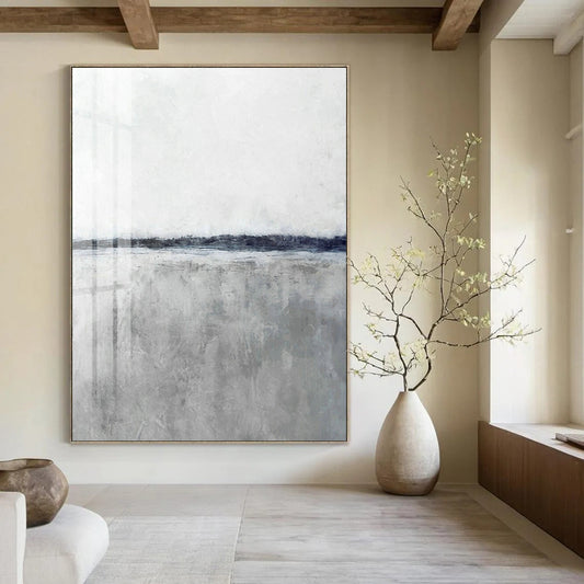 Gray - White Seaside Abstract Art for Coastal Inn & Minimalist Living Room DLZ0679