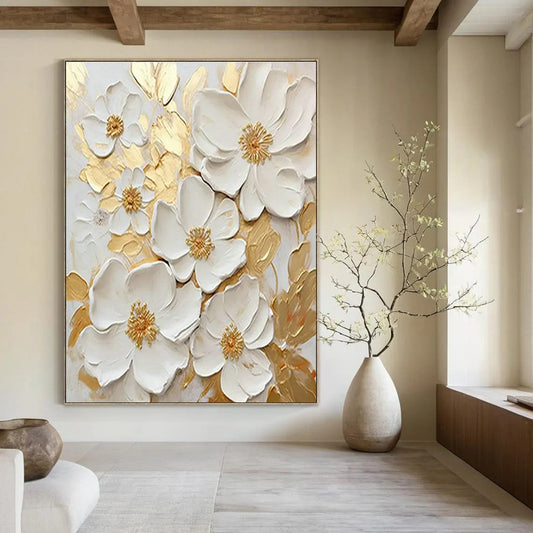 3D Floral Gold - White Art for Luxury Wedding Venue & Elegant Home Entryway DLZ1503