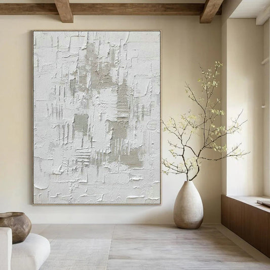 Textured White Abstract Art for Minimalist Office & Art Gallery DLZ1070