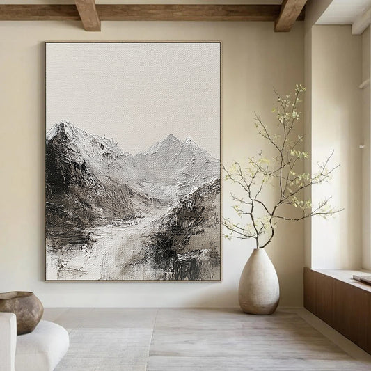 Monochromatic Mountain Landscape for Rustic Cabin & Black - and - White Themed Study STSC642