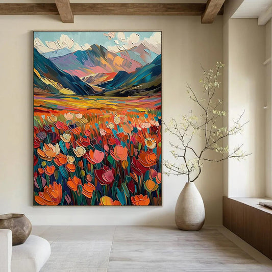 Colorful Mountain Field Art for Ski Lodge & Adventure Café DLZ2297