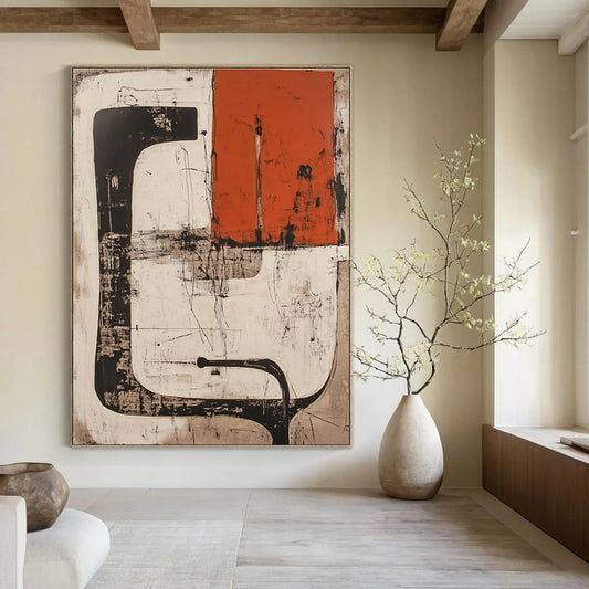 Black, White, and Orange Abstract for Contemporary Art Space & Urban - Chic Loft STSC845