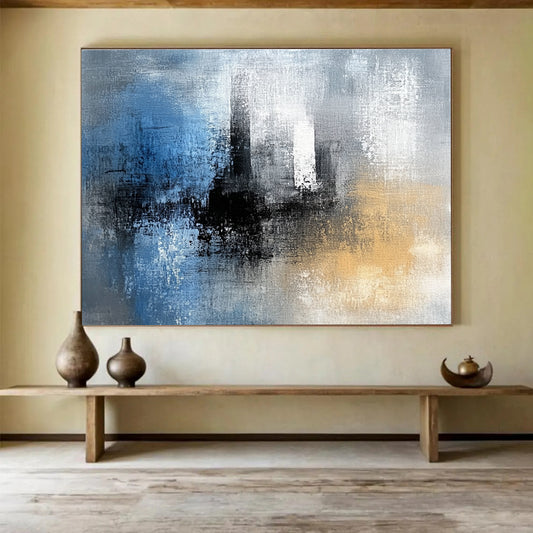 Blue - Gray Abstract Cityscape Art for Urban Loft & Minimalist Café SC032