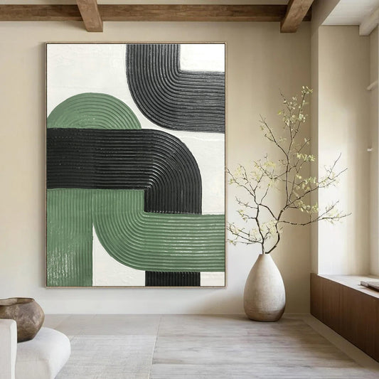 Green - Black Relief Art for Modern Minimalist Bedroom & Urban Art Gallery DLZ1178