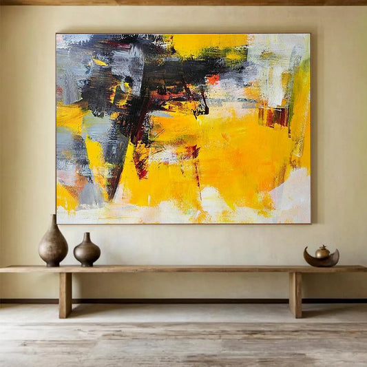 Yellow - Grey Clash Abstract Art for Modern Living Room DLZ2813