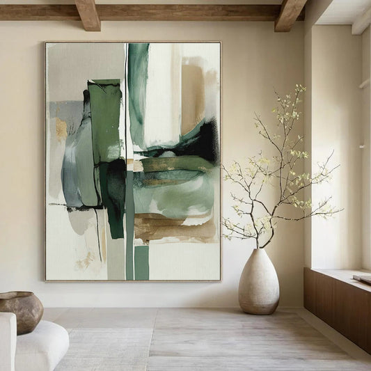 Green - Gold Geometric Abstract Art for Luxury Hotel Suite & Art Deco Living Room DLZ1643