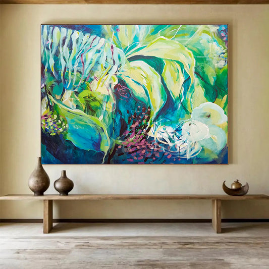 Blue - Green Plant Abstract Art for Nature - Themed Bathrooms DLZ2439