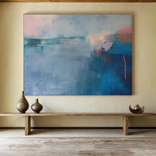 Light - Blue Abstract Landscape Art for Coastal - Themed Guest Room DLZ2861