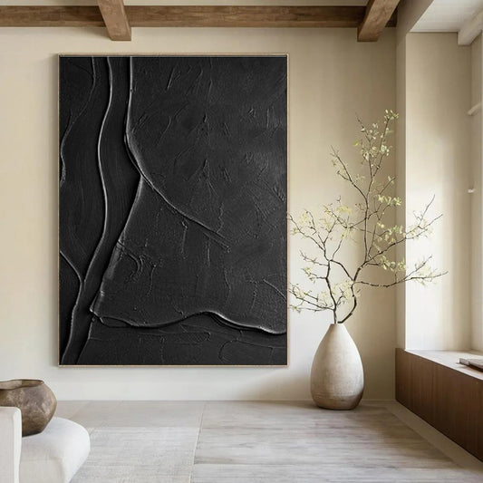 Black Textured Abstract Art for Industrial - Style Loft & Modern Art Gallery DLZ1970