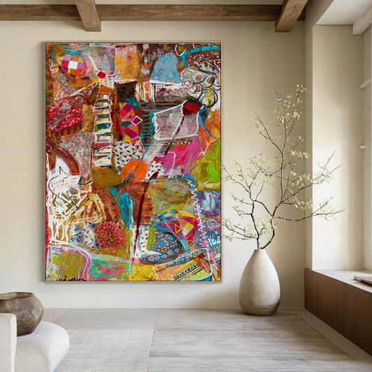 Colorful Abstract Collage Art for Creative Collective Space & Vibrant Home Living Room DLZ1985