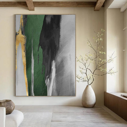 Gold, Green, and Gray Abstract Art for Office Reception & Modern Dining Room DLZ1205