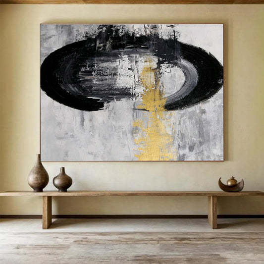 Stylish Black, Silver, and Gold Abstract Art for a Modern Entryway DLZ2400