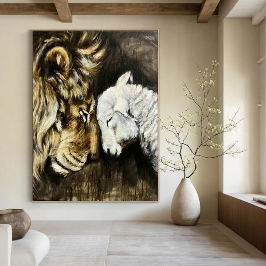 Lion and Lamb Harmony Art for Religious Institution Hall & Peace - Themed Home DLZ2152