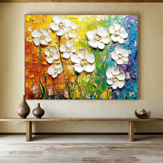 Textured White Flowers Art for Garden - Themed Café & Floral Boutique SC271