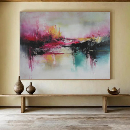 Pink Abstract Landscape Art for Romantic Rooftop Terrace & Whimsical Art Studio SC089