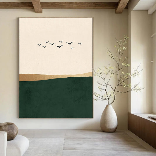 Birds Flying Over Hills Art for Minimalist Living Room & Nature - Inspired Office STSC1340