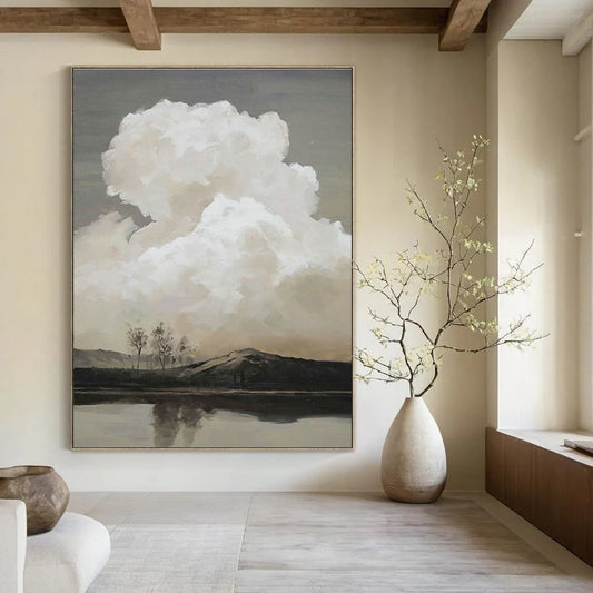 Cloud - Filled Lake View Art for Waterfront Home Library & Nature - Inspired Lounge DLZ2139