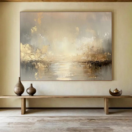 Luxe Gold - Brown River Abstract Art for Elegant Dining Room Sophistication DLZ2707