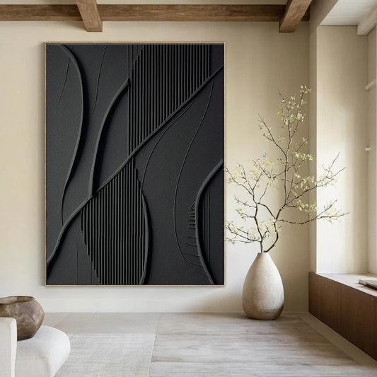 Black Textured Art for Industrial Loft & Contemporary Gallery DLZ2165