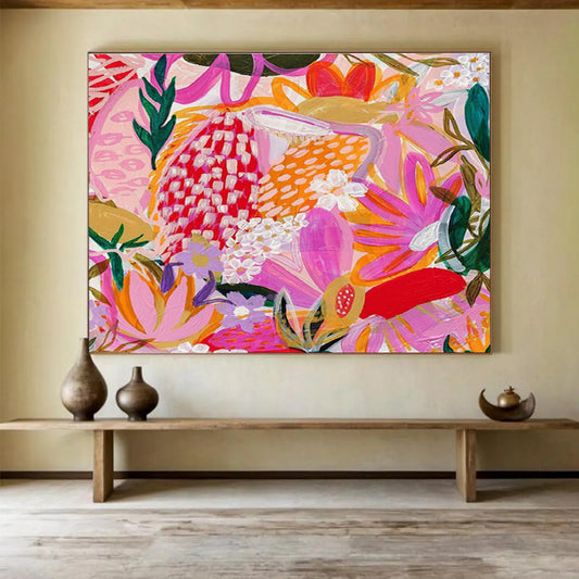 Pink - Hued Floral Abstract Art for Boho - Chic Bridal Suites DLZ3092