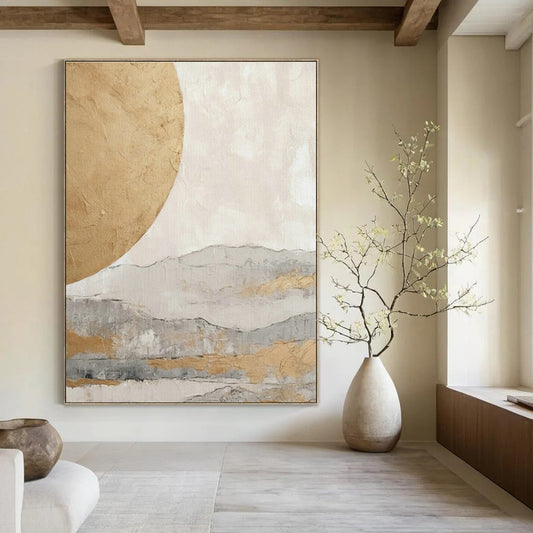 Gold Moon and Mountain Abstract Art for Zen - Inspired Spa & Asian - Inspired Home Living Room DLZ1625