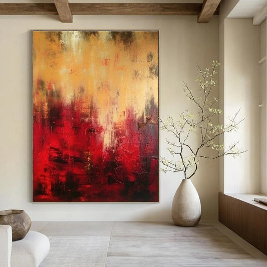 Red - Gold Abstract Art for Romantic Rooftop Restaurant & Passionate Art Gallery DLZ1924