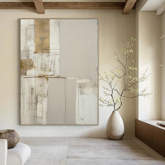 Light Grey - Gold Abstract Art for Spa Retreat & Minimalist Nursery DLZ1325