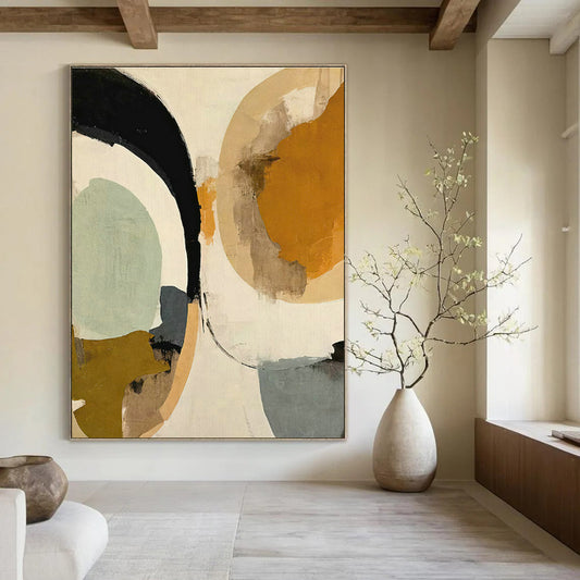 Circular Color Block Abstract Art for Modern Café & Mid - Century Home Living Room DLZ1621