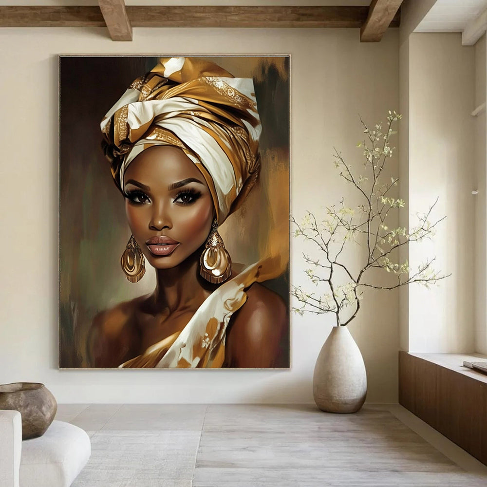 Woman in Golden Headwrap for African - Inspired Boutique & Cultural Art Gallery STSC892