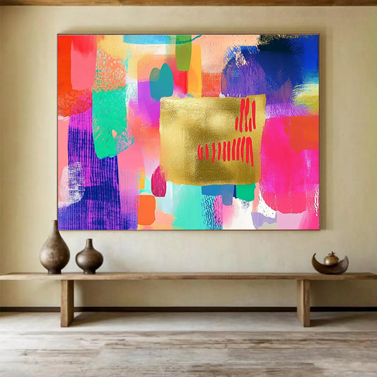 Colorful Abstract with Gold Art for Bohemian - Style Studio & Vibrant Art Café SC297