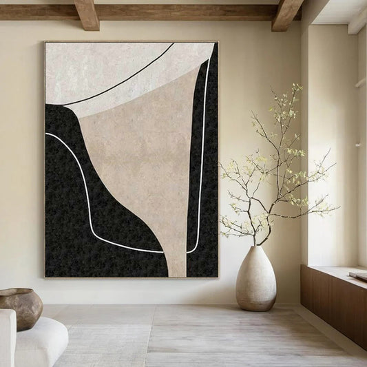 Beige - Black Abstract Curves Art for Contemporary Living Room & Art Studio DLZ2071