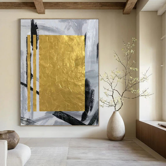 Gold Foil Grey - Black Abstract Art for Living Room & Office DLZ0467