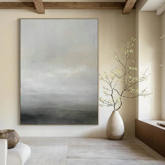 Gray - White Subtle Landscape Abstract Art for Minimalist Bedroom & Serene Yoga Studio DLZ1910
