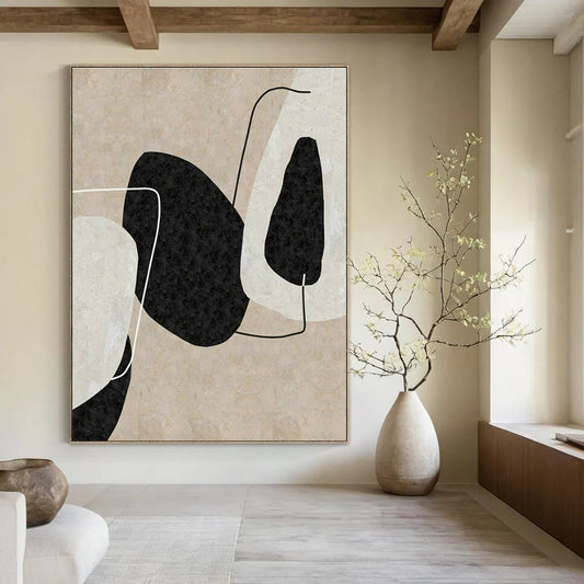 Beige - Black Geometric Abstract for Minimalist Office & Art Gallery DLZ2060