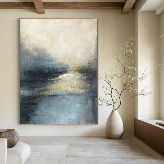 Blue - Gray Abstract Landscape Art for Modern Spa & Coastal Home Library DLZ2072