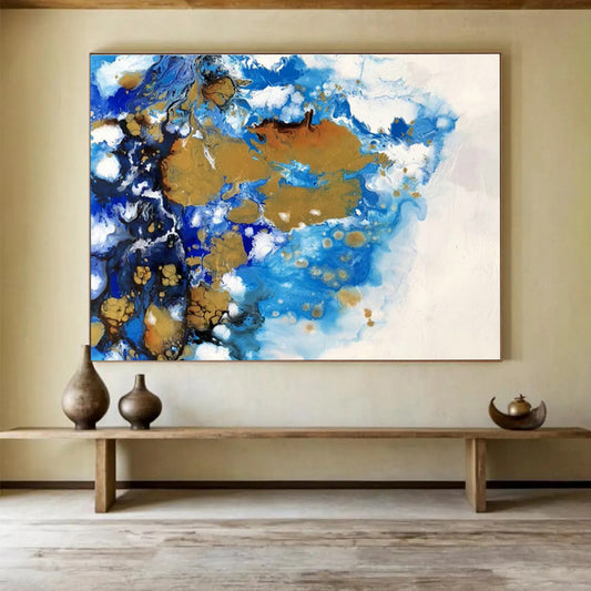 Blue - Gold Fluid Art for Luxury Hotel Suite Bedrooms DLZ2551