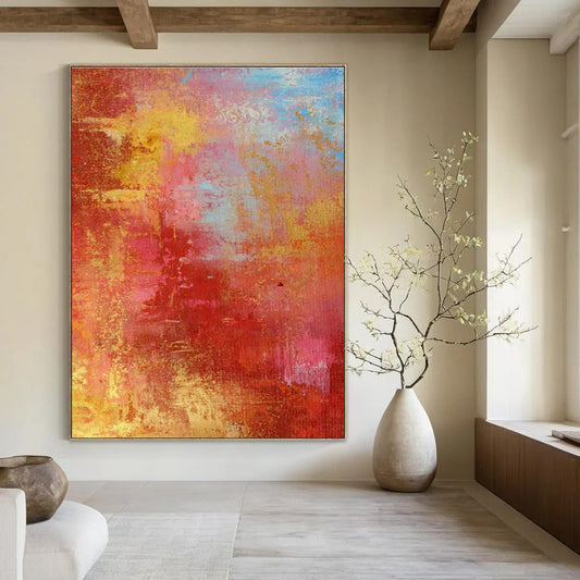 Red - Yellow Abstract Art for Contemporary Living Room Accent Walls DLZ0021
