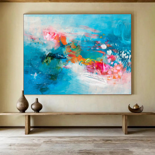 Blue - Pink Artistic Abstract Art for Cozy Reading Nooks DLZ2416