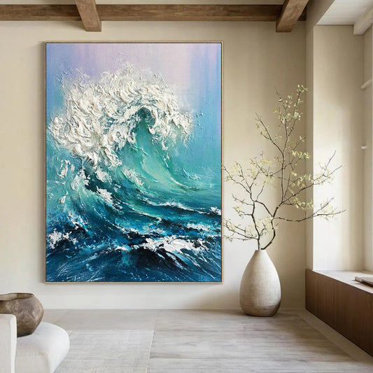 Textured Ocean Wave Art for Beachfront Home Living Room & Nautical - Themed Bar DLZ2148
