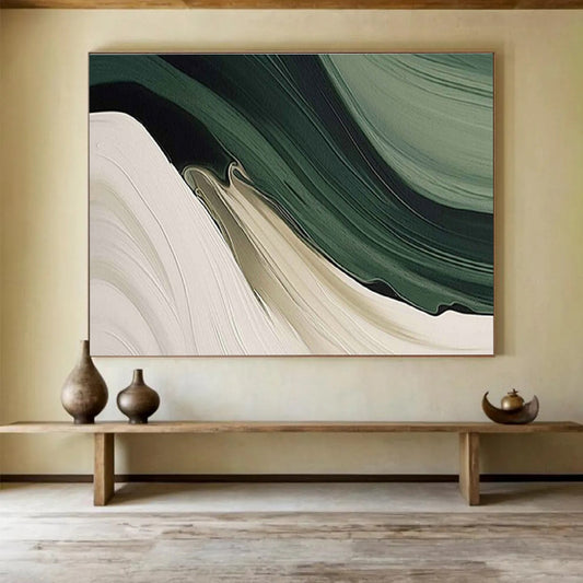 Green - White Flowing Abstract Art for Eco - Friendly Café Lounge Areas DLZ3137