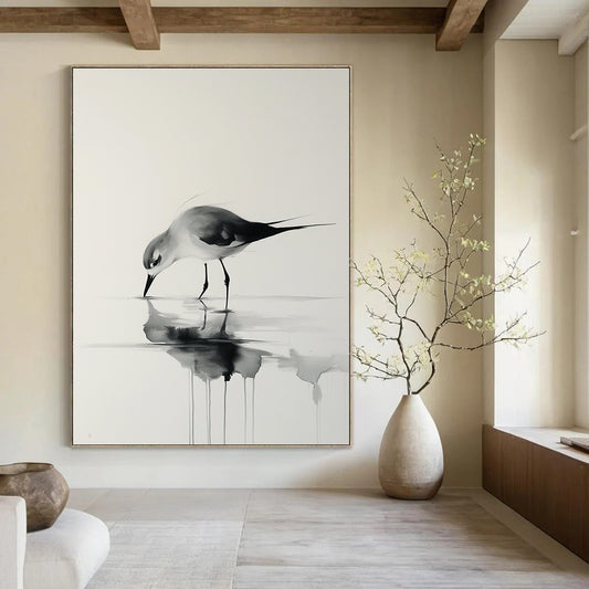 Ink Wash Bird Drinking for Zen - Inspired Office & Traditional Tea House STSC906