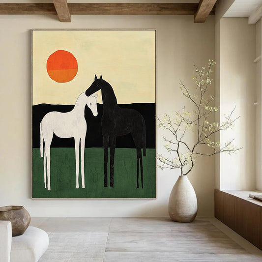 Two Horses at Sunset Art for Rustic Farmhouse Living Room & Equestrian - Themed Club STSC1329